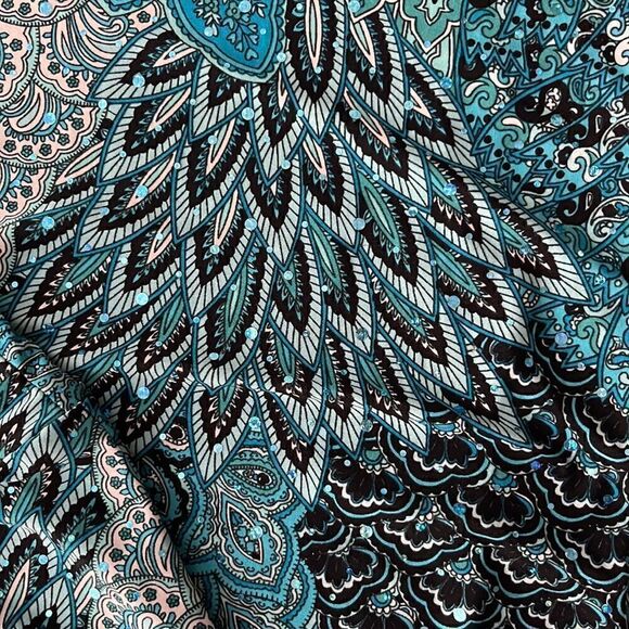 Dream Dance peacock flare pants.  Size small.  Sequin bling dotted throughout. - Picture 7 of 9